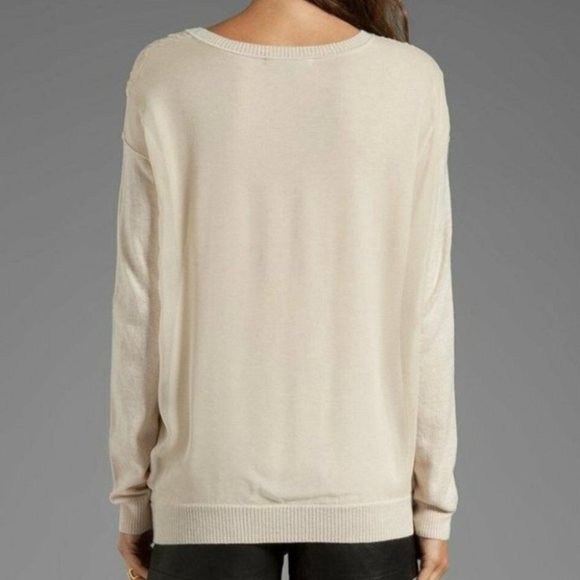 Vince Chiffon Overlay Cashmere Silk Crewneck Cream Pullover Sweater Size XS - Picture 2 of 10